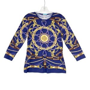 J McLAUGHLIN Classic Purple Gold‎ Equestrian Chain Pullover Tunic Top Size Small